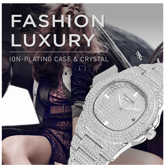 Unisex Crystal Watch Bling Stainless Steel Quartz - Picture 4 of 12